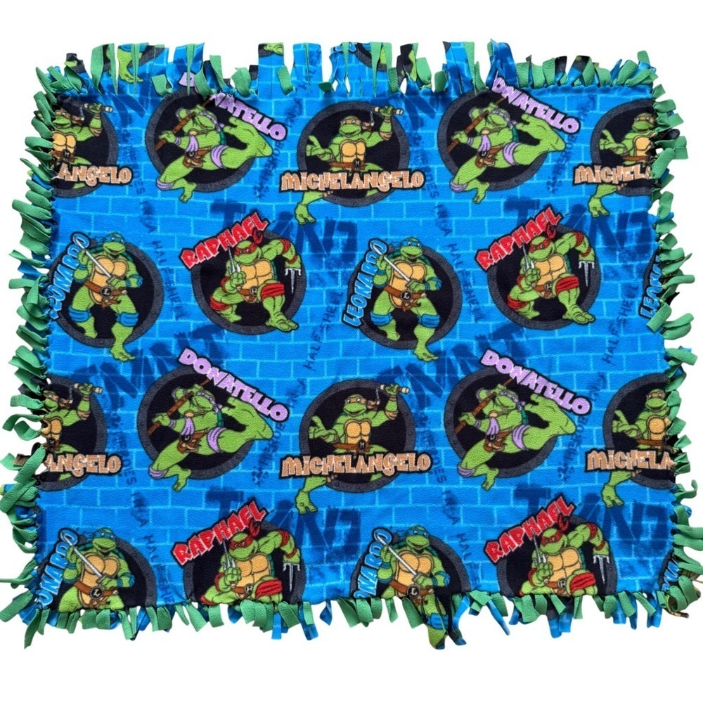 Teenage Mutant Ninja Turtles Handmade Fleece Tie Throw Blanket Blue Green 48x55